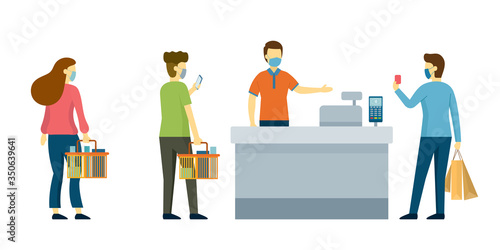 People use Contactless Payment for Buying, Social Distancing, Protection, Prevention of Coronavirus Covid-19