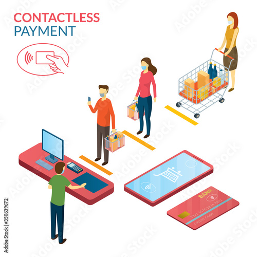 New Normal, People in Social Distancing and Contactless Payment, Shopping Mall and Store, Prevention of Coronavirus Covid-19
