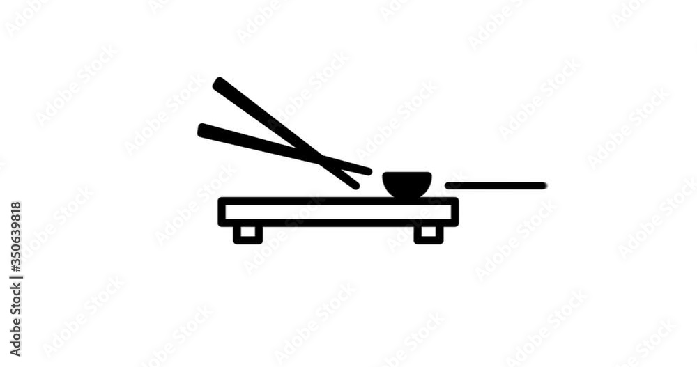 Japanese food service, icon in outline design. 2d, animation, cartoon, illustration, clip art, vector. Web banner in black and white. Alpha channel. Japanese food service, icon in outline design. 2d, animation, cartoon, illustration, clip art, vector. Web banner in black and white. Alpha channel.