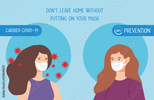 women using face mask with particles 2019 ncov vector illustration design