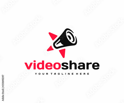 Video shoutouts logo design. Star and loudspeaker vector design. Communication with favorite people logotype
