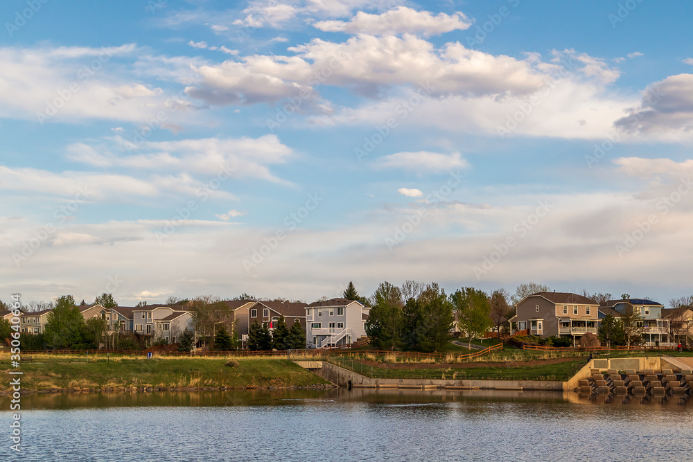 Scenic landscape along the neighborhood trail in the residential area at West Tall Gate Creek in Aurora, Colorado Scenic landscape along the neighborhood trail in the residential area at West Tall Gate Creek in Aurora, Colorado
