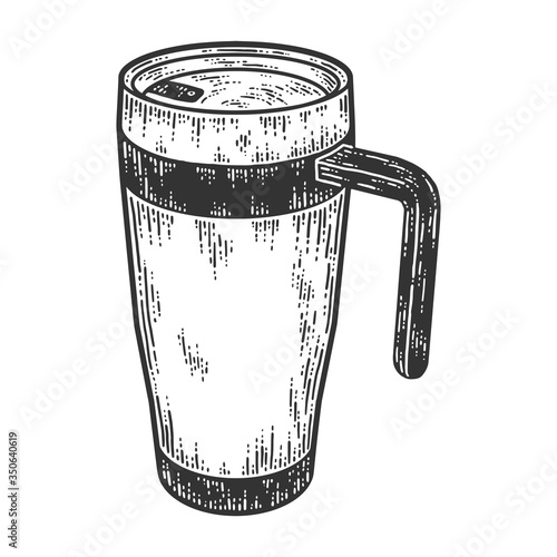 Vacuum flask cup with handle. Sketch scratch board imitation.