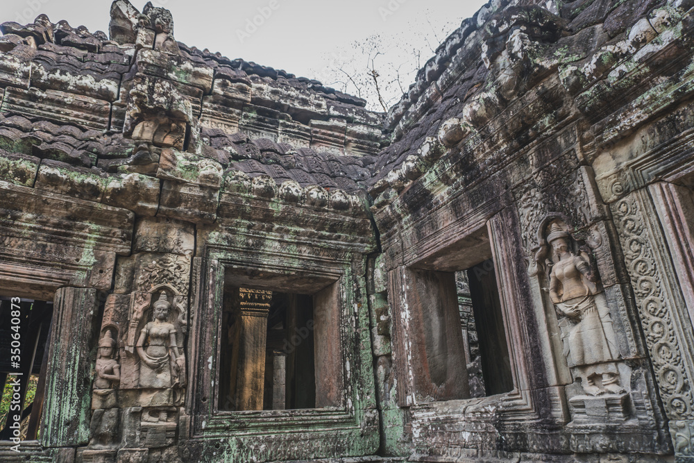 Medium shot of Ruins Of Abandon Temple - Angkor Wat. Banteay Kdei Temple. Siem Reap, Cambodia