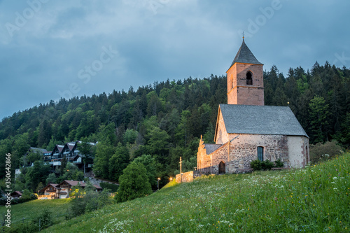 Alpine church of St. Kathrein in der Scharte - Santa Caterina (Saint Catherine) on the mountains, Hafling - Avelengo, South Tyrol, Italy, Europe photo