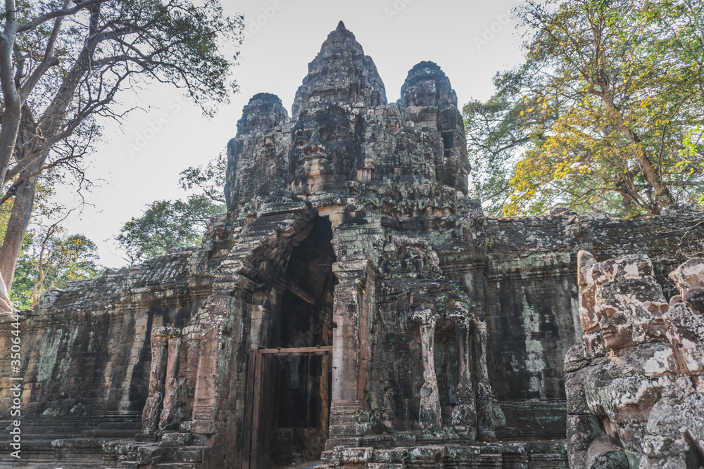 Ancient Angkor Wat Ruins Panorama. Front Gate of Angkor Thom. Siem Reap, Cambodia Ancient Angkor Wat Ruins Panorama. Front Gate of Angkor Thom. Siem Reap, Cambodia