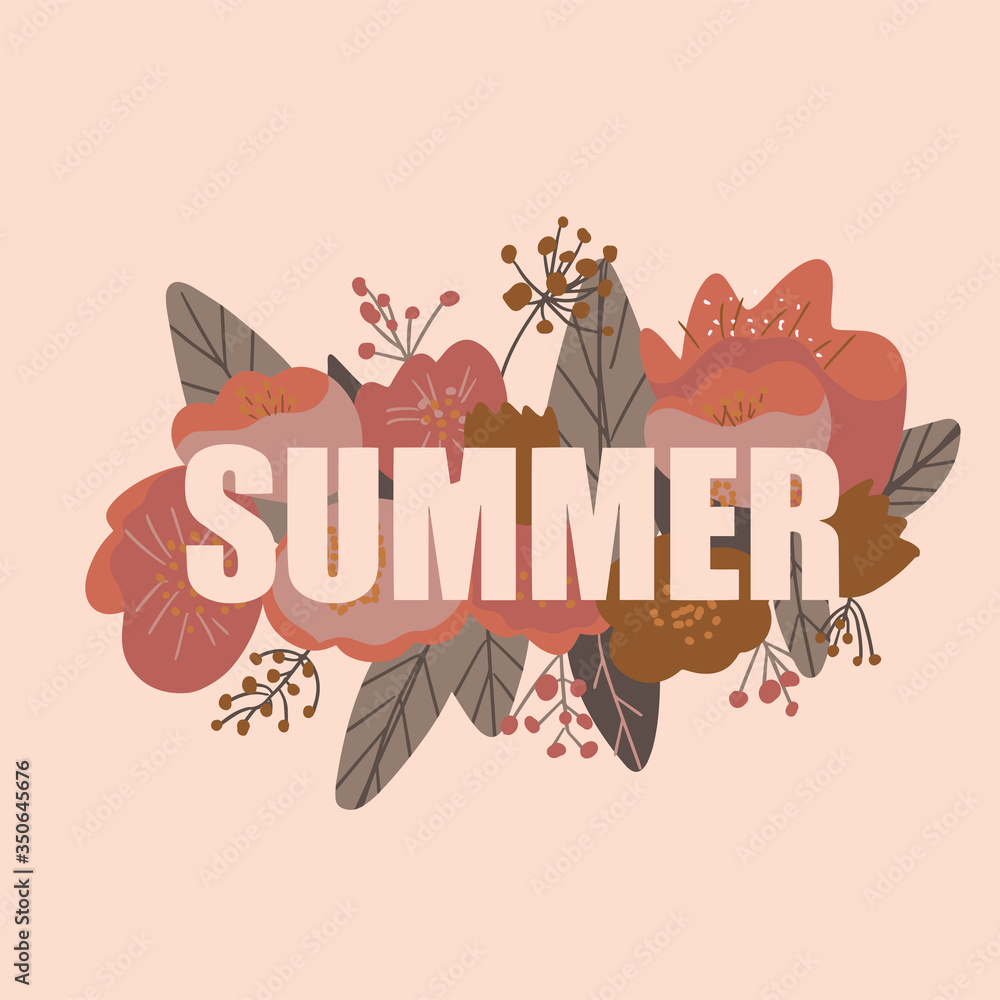 Obraz premium Text Summer cut in the Flower background vector illustration