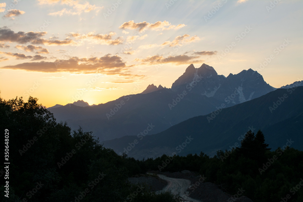 Sunset in the caucasus mountains