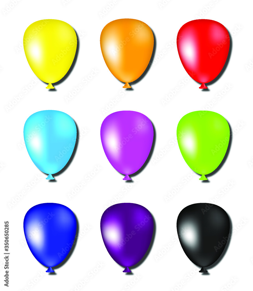 A selection of 9 multi-colored volume balloons