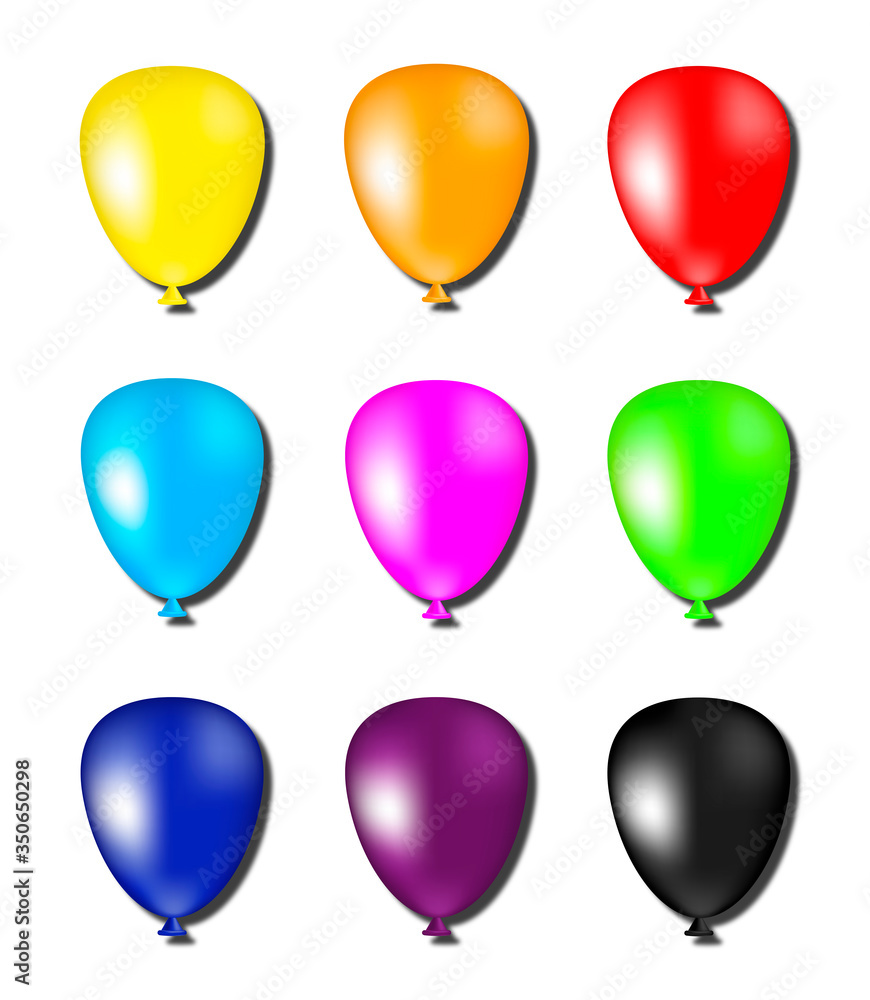 A selection of 9 multi-colored volume balloons