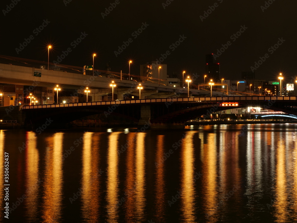 night view of the Azuma bridge  and Sumida river in Asakusa