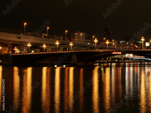 night view of the Azuma bridge and Sumida river in Asakusa