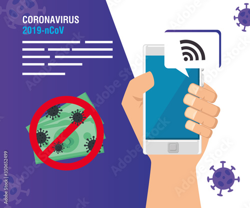 campaign of stop 2019 ncov and buy online vector illustration design
