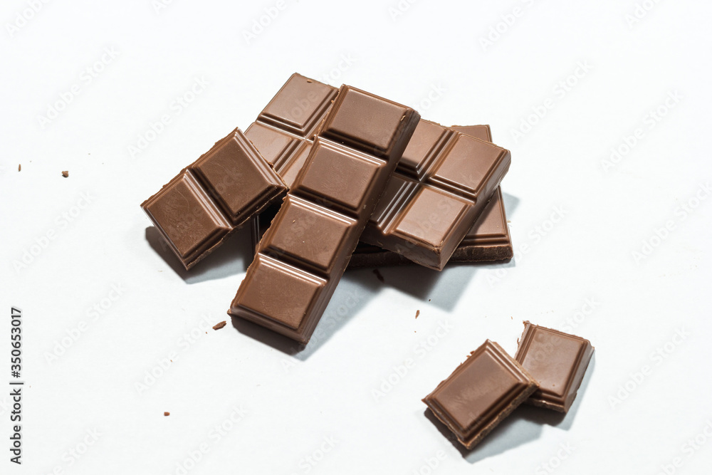 pieces of chocolate on a white