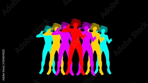 multi-colored models of girls dancing, animation, transparent background