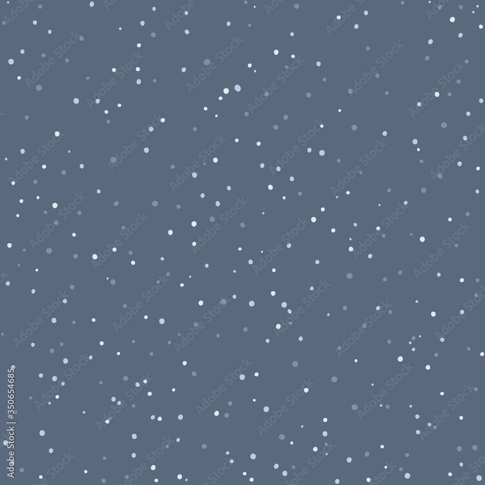 Chaotic polka dots seamless pattern on dark background. Tiny droplets, snowfall or starry sky. The limited palette is ideal for printing baby textiles, fabrics, wallpapers, etc