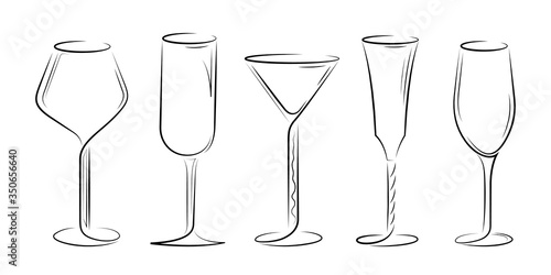 Set of stylized glasses on a white background. Isolated sketch cocktails