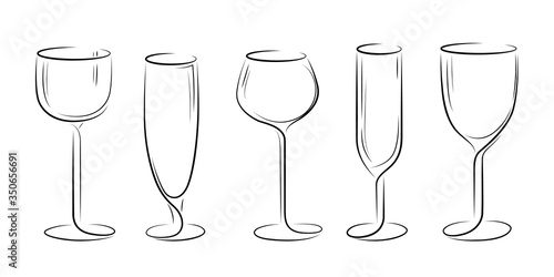 Set of stylized glasses on a white background. Isolated sketch cocktails
