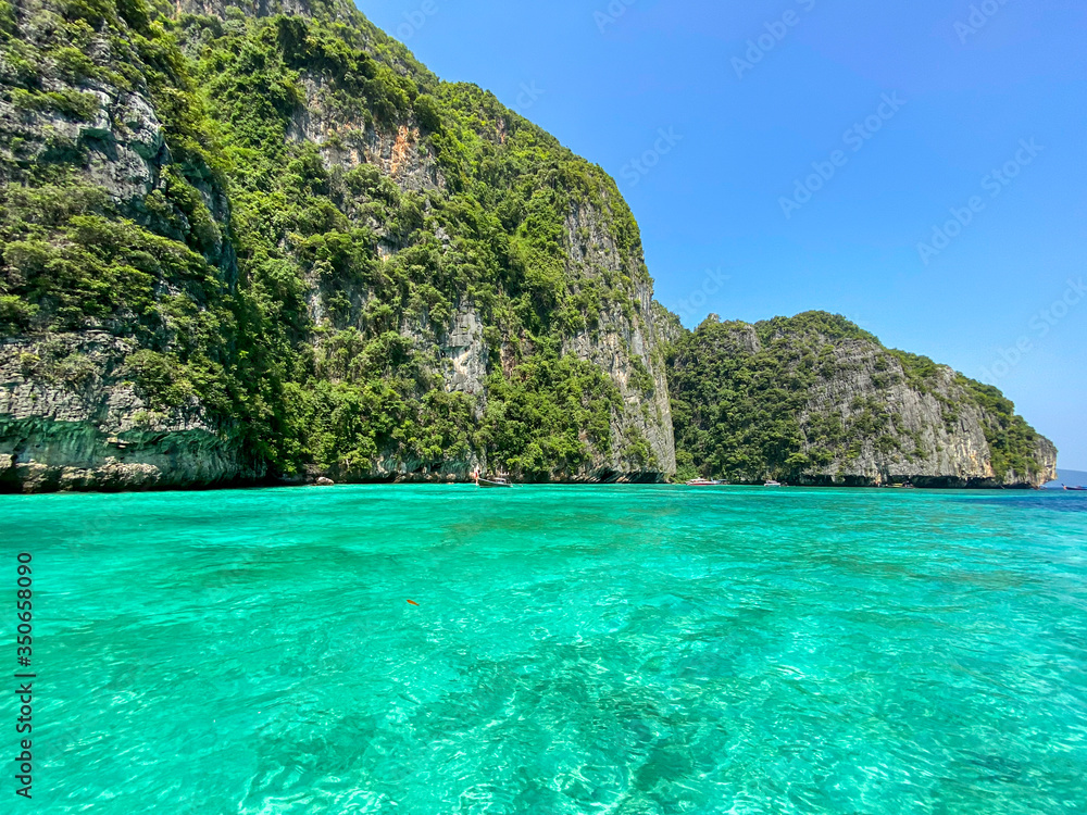 turquoise beautiful water in Phi Phi Islands, Krabi, Thailand.