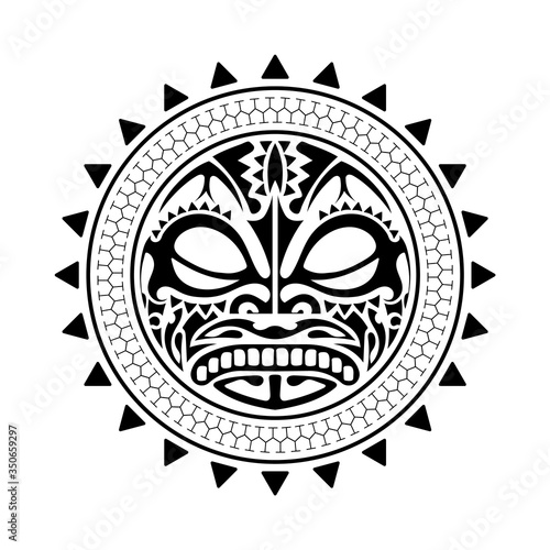 Polynesian style Tattoo design. Polynesian style mask. Isolated round tattoo vector.