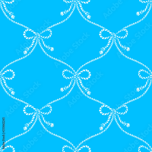 Seamless texture with a pattern with ropes and rope bows in a blue marine style