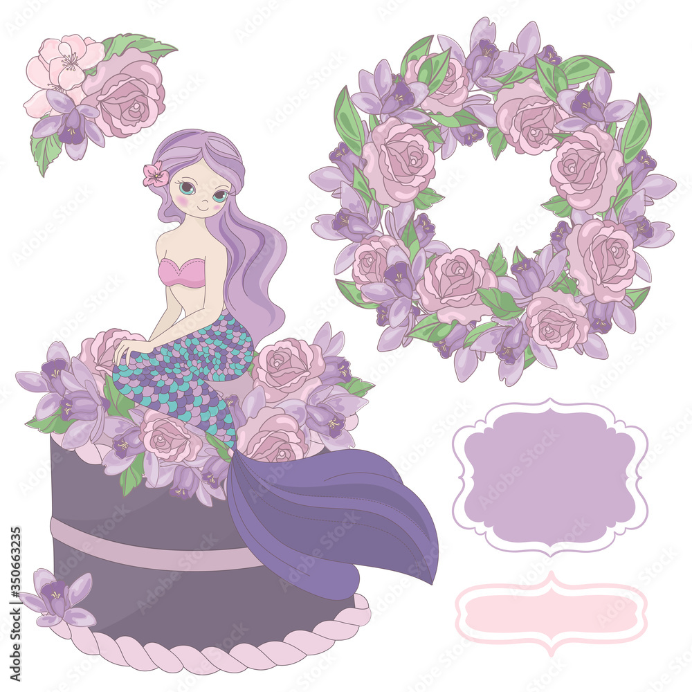 MERMAID BIRTHDAY SET Princess Girl Underwater Tropical Sea Ocean Travel Cruise Vacation Floral Wedding Holiday Clip Art Vector Illustration Complete for Print MERMAID BIRTHDAY SET Princess Girl Underwater Tropical Sea Ocean Travel Cruise Vacation Floral Wedding Holiday Clip Art Vector Illustration Complete for Print