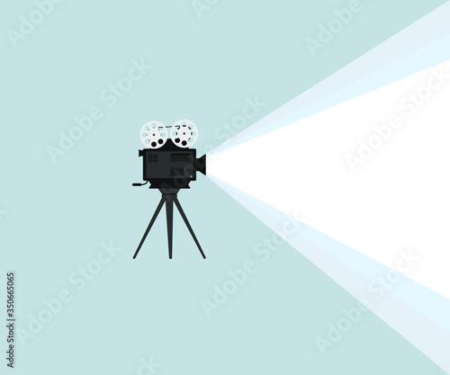 Movie time concept. Template for cinema poster, banner. Illustration of film projector