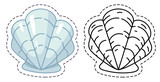 Scallop shell sticker, color and black and white version.