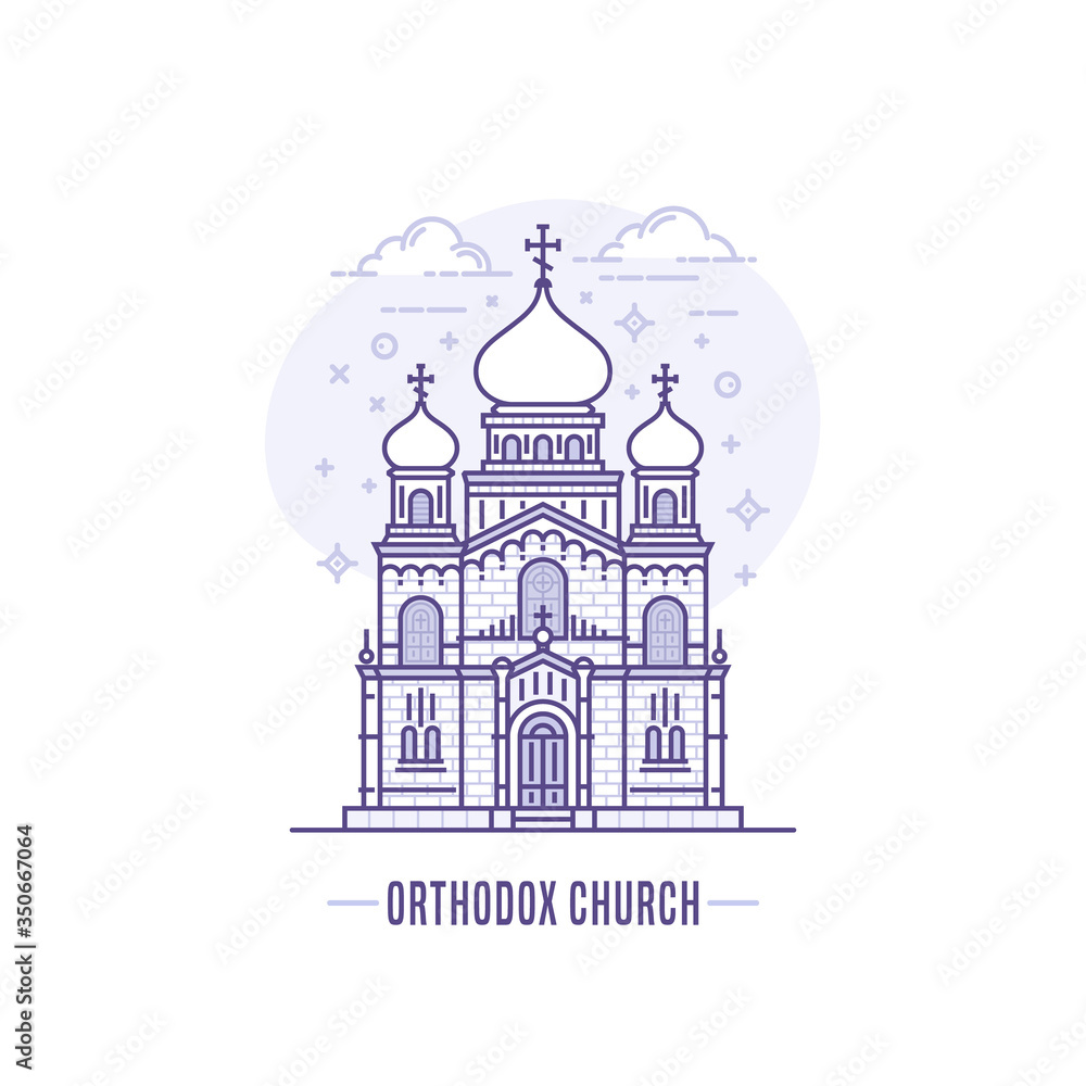 Christian Orthodox church logo. Simple line art style outline vector icon isolated on white background
