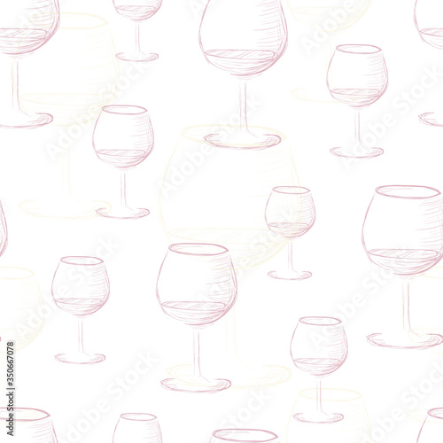Seamless background of hand-drawn alcoholic beverages. Sketch drinks