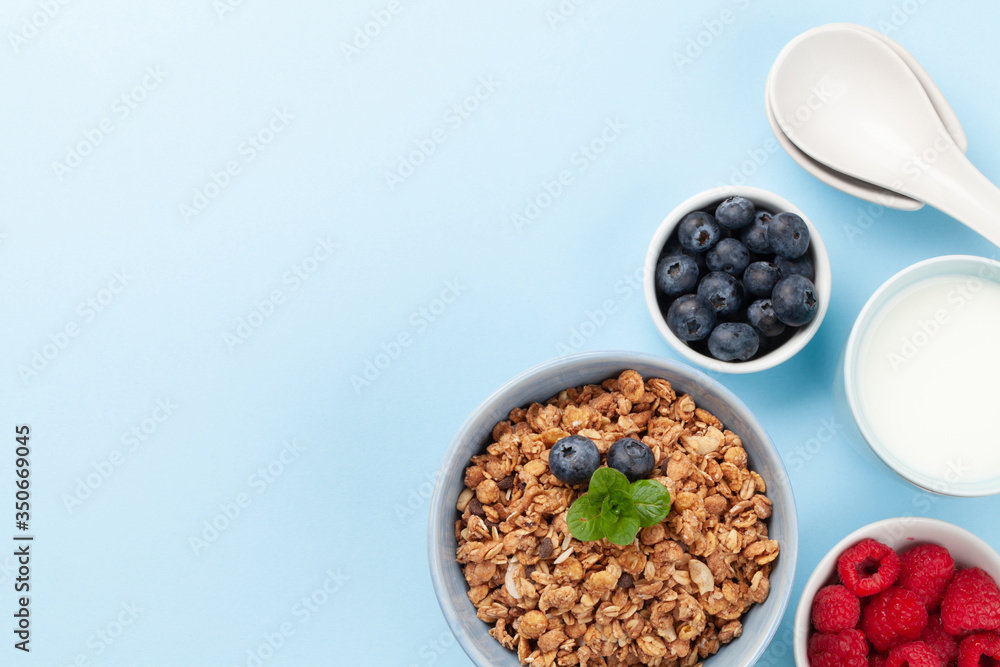 Healthy breakfast with granola, yogurt and berries Healthy breakfast with granola, yogurt and berries