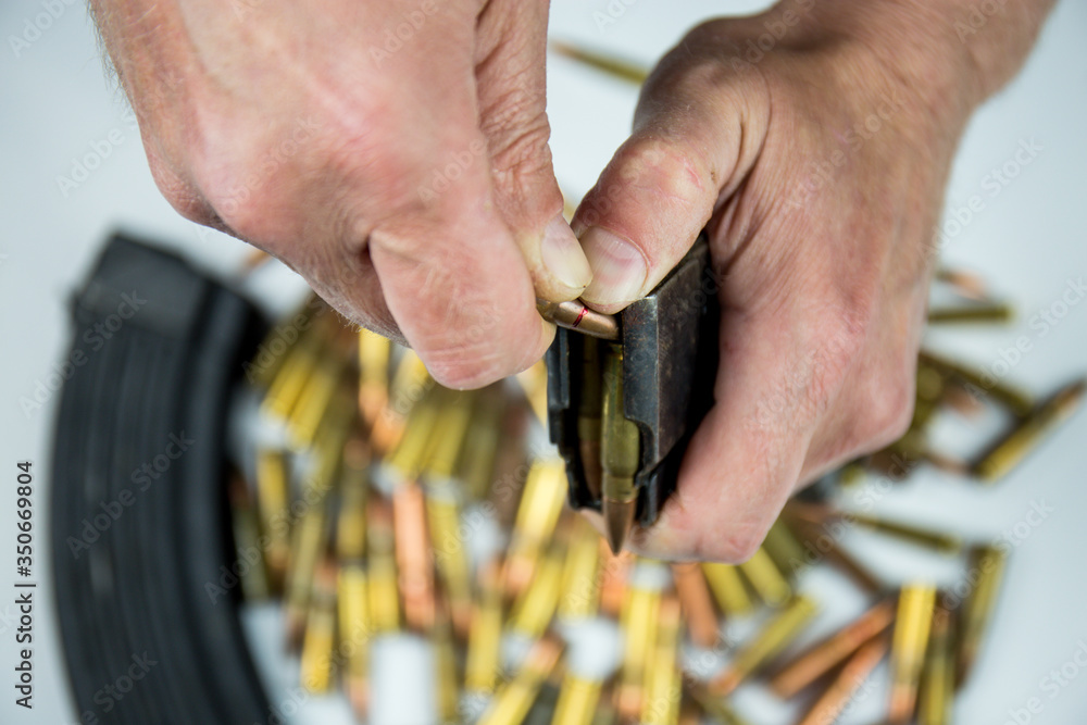 Fototapeta premium Ammunition, rifle bullets, artillery, weapons for war, defense and attack