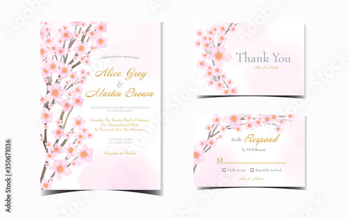 wedding invitation suite with beautiful japanese cherry blossom