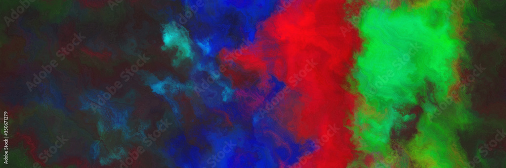 seamless abstract watercolor background with watercolor paint with very dark blue, strong red and lime green colors. can be used as web banner or background