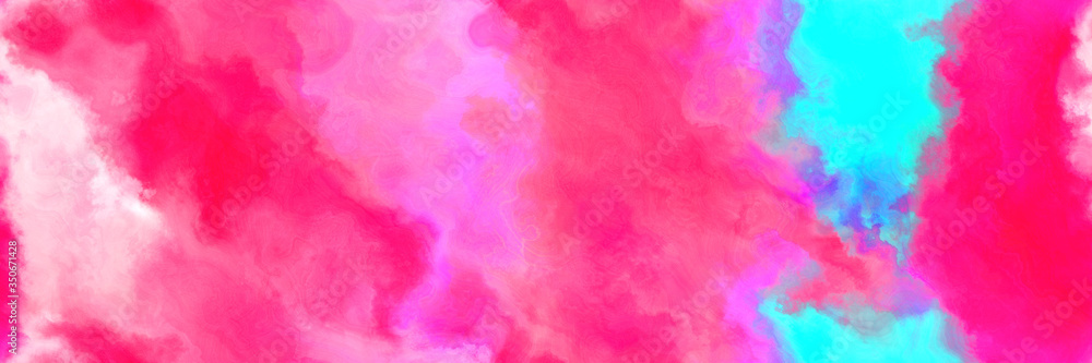 repeating abstract watercolor background with watercolor paint with hot pink, deep pink and turquoise colors. can be used as web banner or background