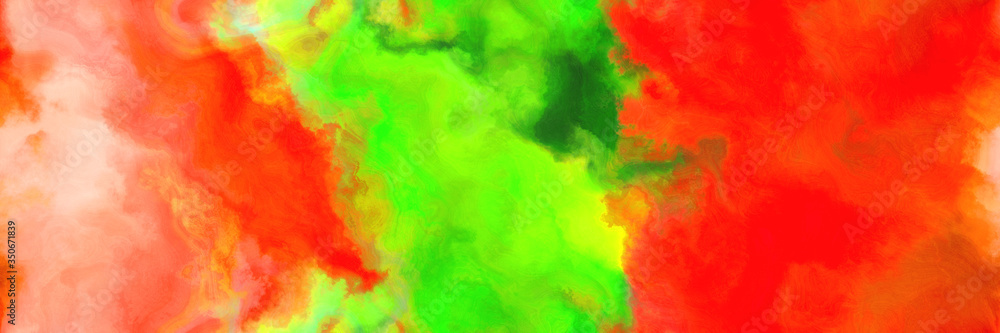 repeating pattern abstract watercolor background with watercolor paint with orange red, lawn green and forest green colors and space for text or image