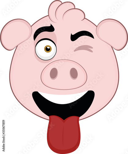 Vector illustration of the face of a cute cartoon pig