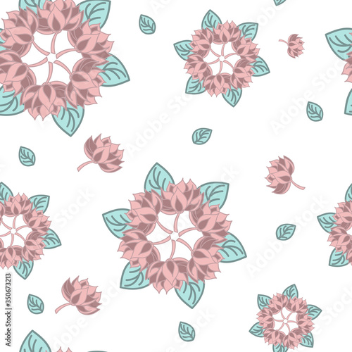 Lotus seamless pattern flower in vintage style. Vector vintage illustration. Soft and pastel color. Coral and pink lotos lotus on white background.