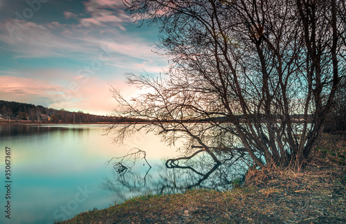 Peaceful around the lake. Beautiful lights in the sky.