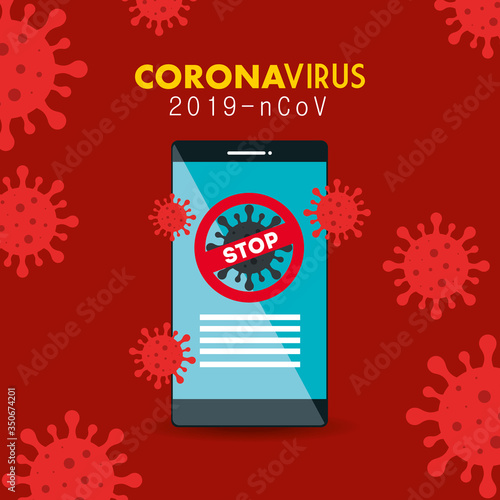 campaign of stop 2019 ncov in smartphone vector illustration design