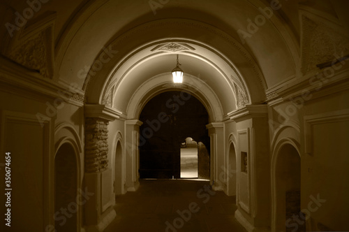 Entrance through the arched corridor