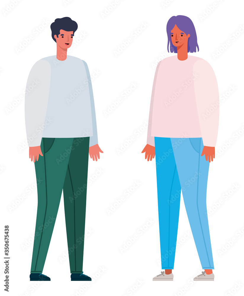 Woman and man avatar cartoon vector design