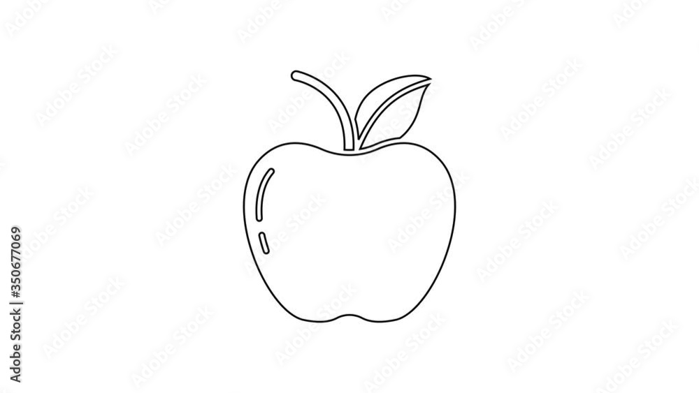 Black line Apple icon isolated on white background. Fruit with leaf symbol. 4K Video motion graphic animation Black line Apple icon isolated on white background. Fruit with leaf symbol. 4K Video motion graphic animation