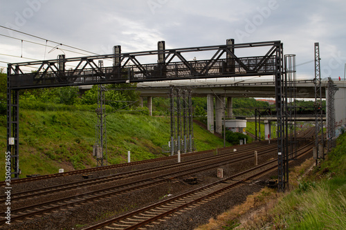  train tracks in the city of Prague in the Czech Republic in spring 2020