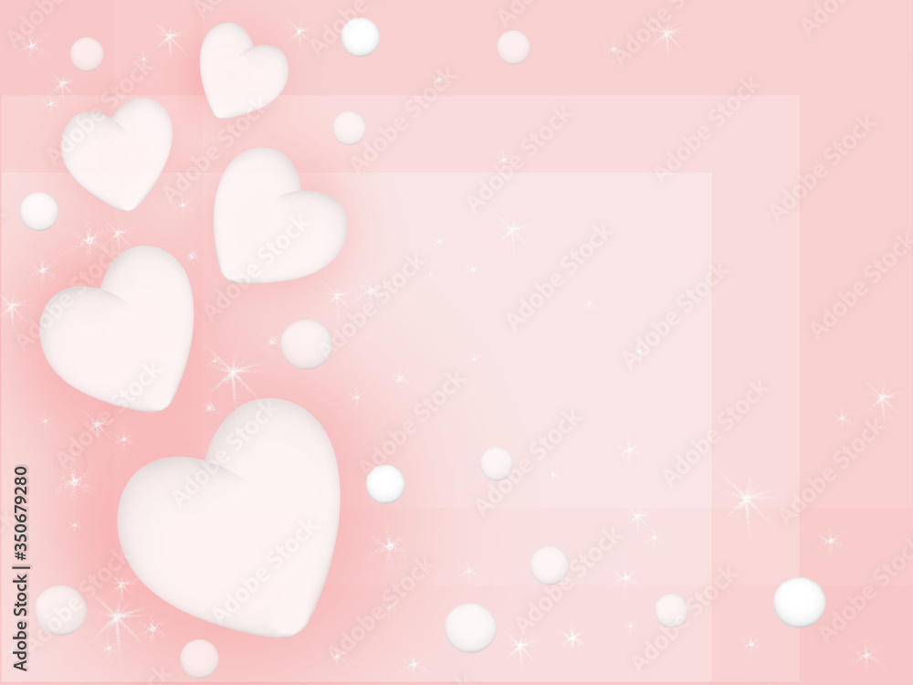 Two white hearts on a pink background. Postcard to the Valentine's Day.