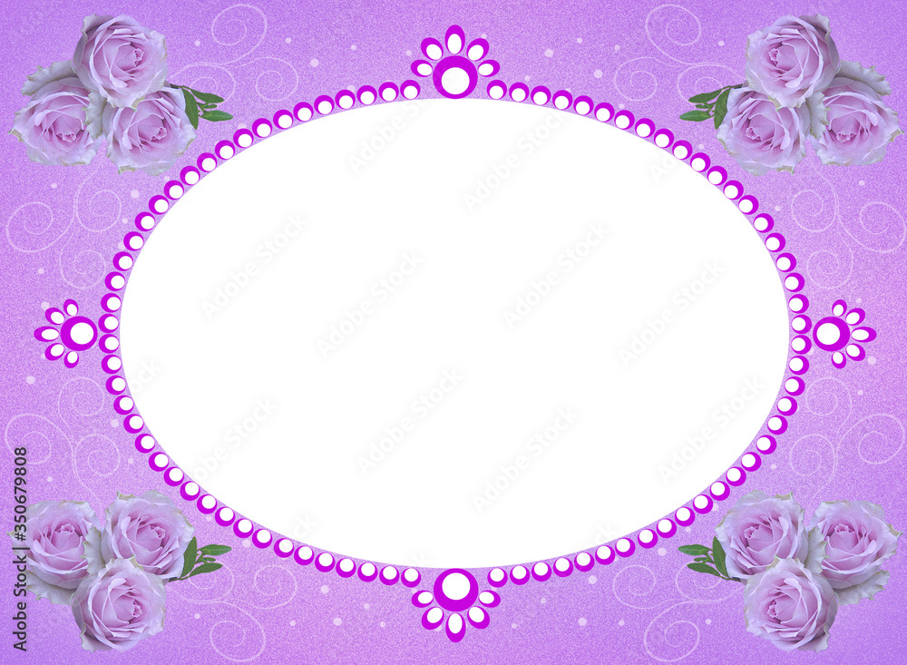Frame of violet flowers on a purple background. 