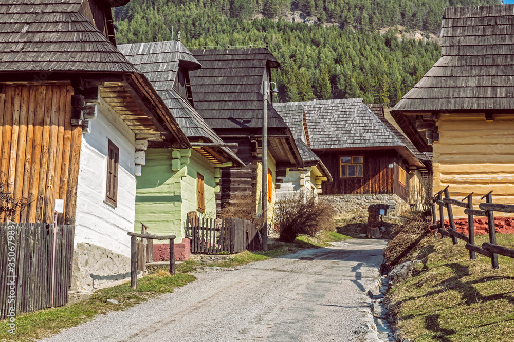 Colorful wooden houses in Vlkolinec village