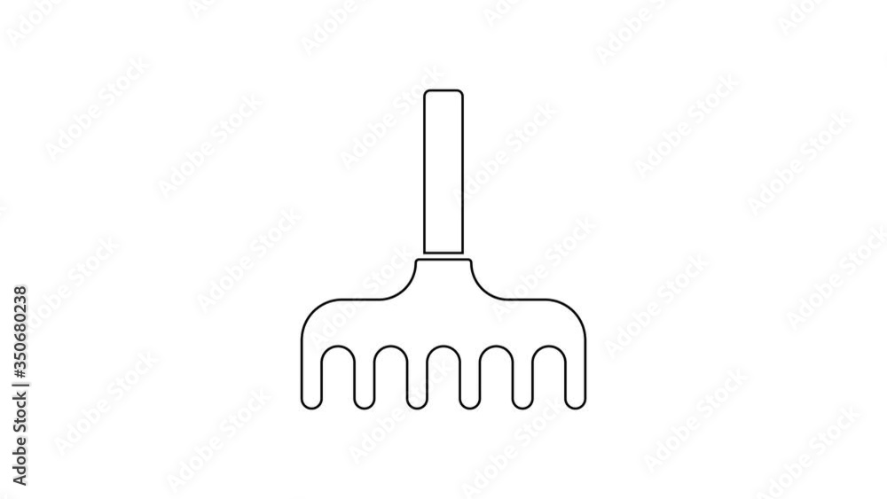 Black line Garden rake icon isolated on white background. Tool for horticulture, agriculture, farming. Ground cultivator. 4K Video motion graphic animation Black line Garden rake icon isolated on white background. Tool for horticulture, agriculture, farming. Ground cultivator. 4K Video motion graphic animation