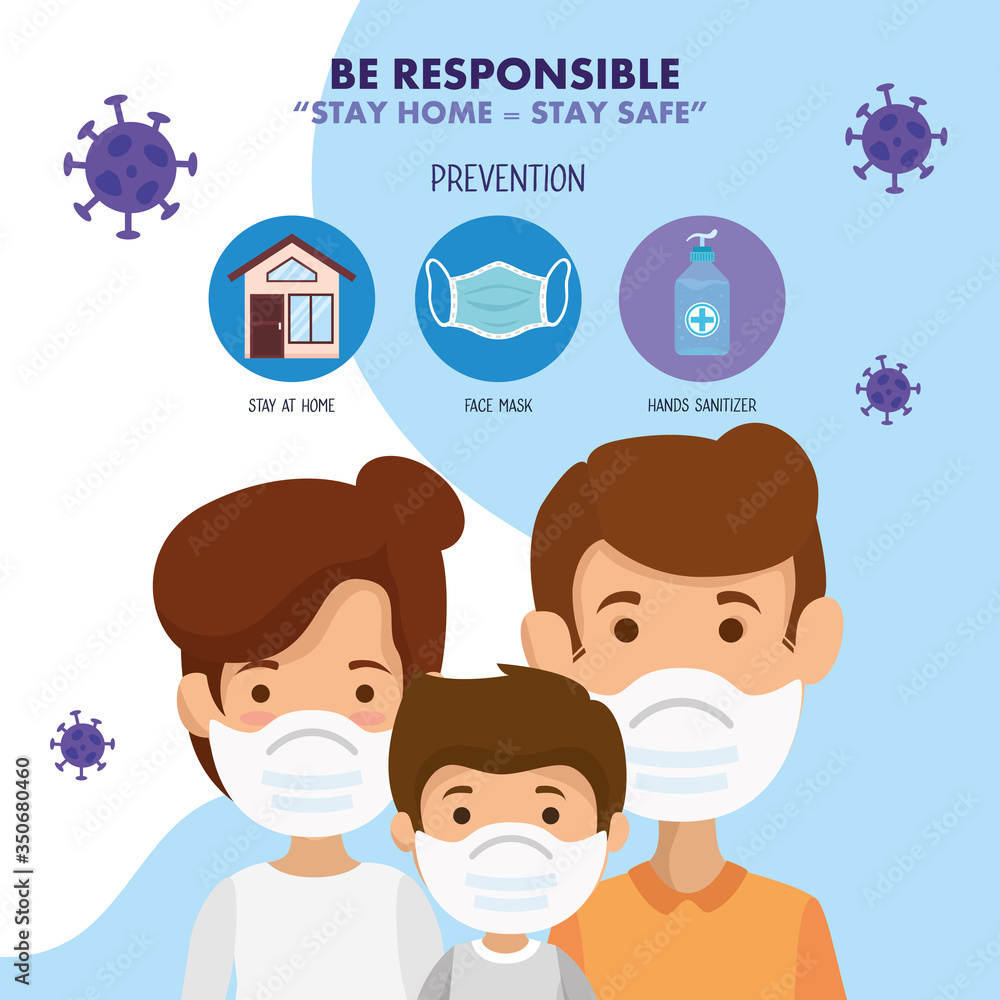 stay at home campaign with family using face mask vector illustration design stay at home campaign with family using face mask vector illustration design