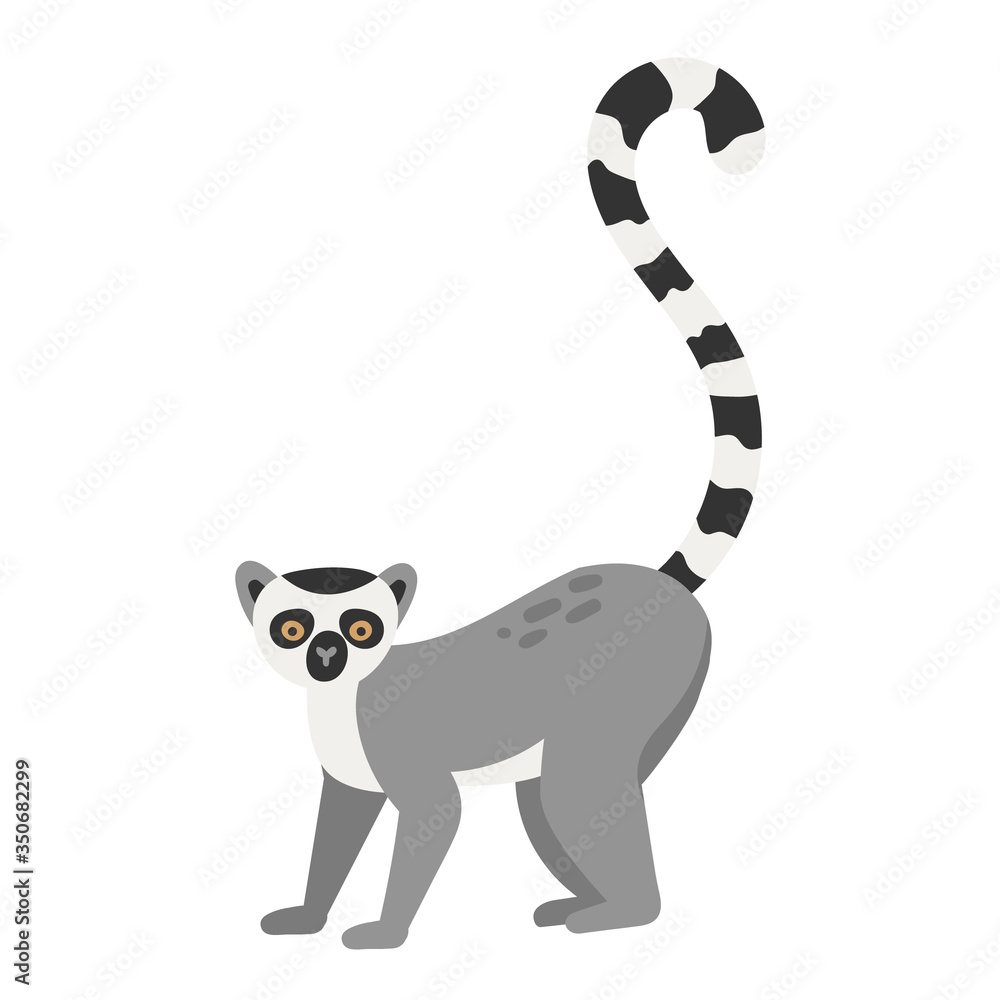Obraz premium Lemur Cartoon character stay. Flat animal icon. Vector illustration isolated on white background.